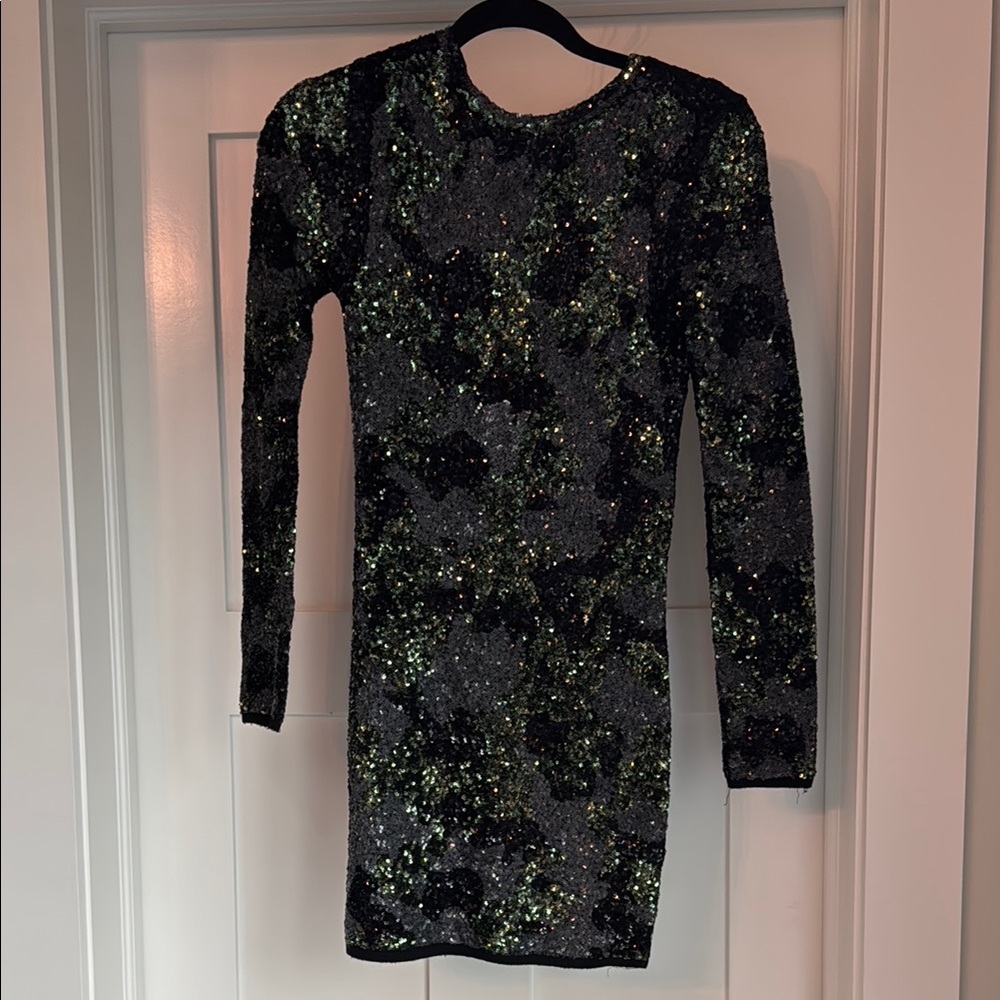 Zara Black, Green, Gray Embellished Bodycon Dress